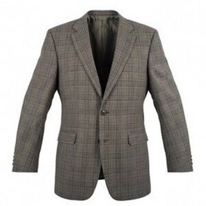 Hickey Freeman Mens 44 L Blazer Sport Coat Brown Plaid Worsted Wool Jacket